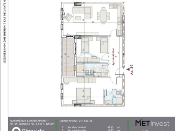 Tirane,  shitet apartament 2+1+Ballkon Kati 5, 110 m² 110.500 € (Ringside Residence,)