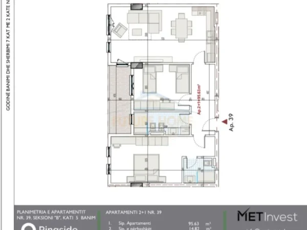 Tirane,  shitet apartament 2+1+Ballkon Kati 5, 110 m² 110.500 € (Ringside Residence,)