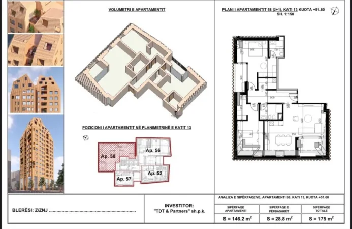Tirane, shitet apartament 2+1 Kati 13, 175 m² 544.000 € (QENDER)