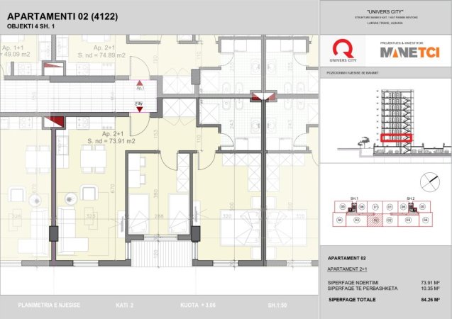 Tirane, shitet apartament 2+1 Kati 2, 84 m² 108.000 € (Univers City)