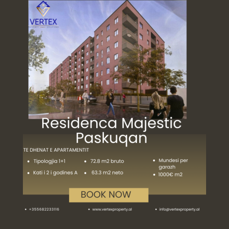 Rezidenca Majestic, Apartament 1+1 në Paskuqan, Unaza e Re - 72860€ | 72.86 m²