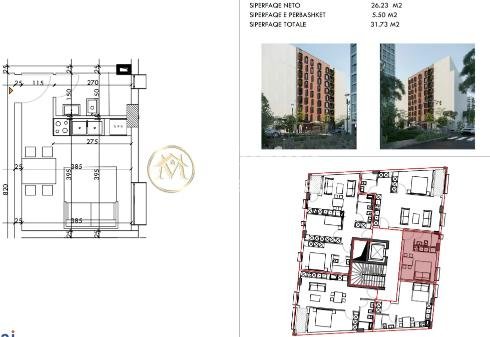 Tirane, shitet garsonier Kati 8, 32 m² 59.300 € (Rruga 5 Maji)