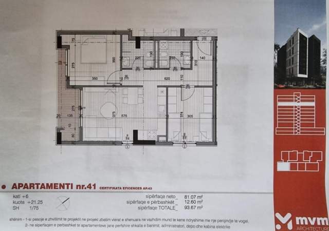 Tirane, shitet apartament 2+1+BLK Kati 6, 94 m² 105.000 Euro (Fusha e aviacionit)