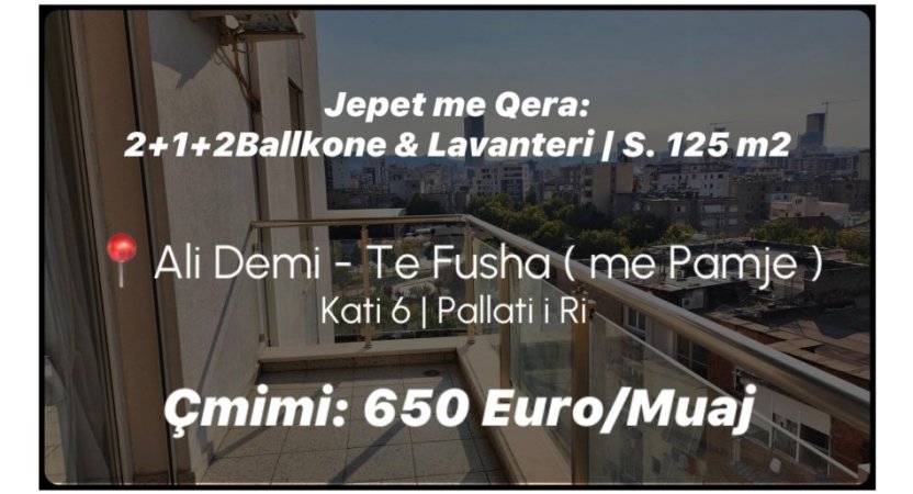 🌟 Qera Apt 2+1+2 Wc+ 2 Ballkone +Lavanteri (650€/ Muaji) 📍 Ali Demi- Fushat | Pallat i Ri | Totalisht INVESTUAR