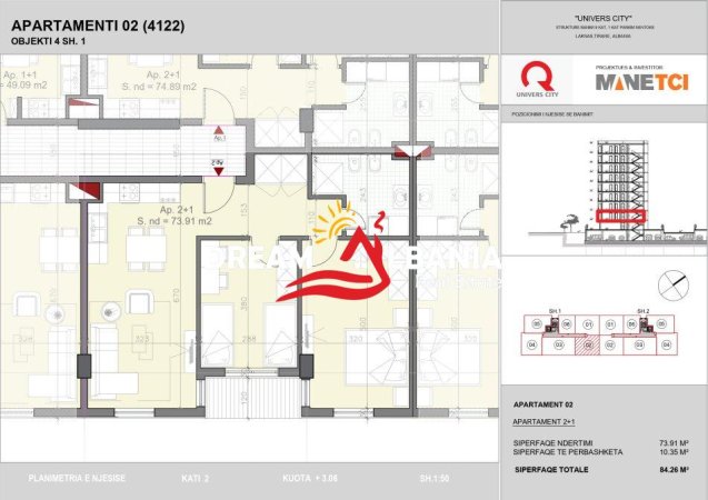 Tirane, shitet apartament 2+1 , 84 m² 108.000 € 