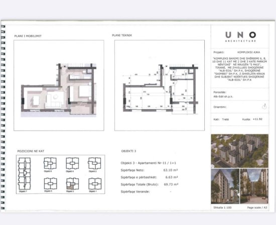 Tirane, shitet apartament 1+1+Ballkon Kati 3, 69 m² 101.100 € (5 Maji)