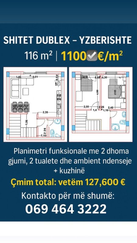 Shitet dublex 2+1 me cmim okazion ndodhet ne yzberishte