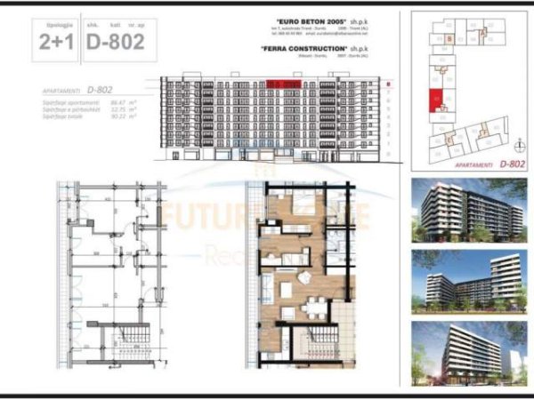Tirane, shes apartament 2+1+BLK Kati 8, 90 m² 108.500 Euro (Don Bosko)
