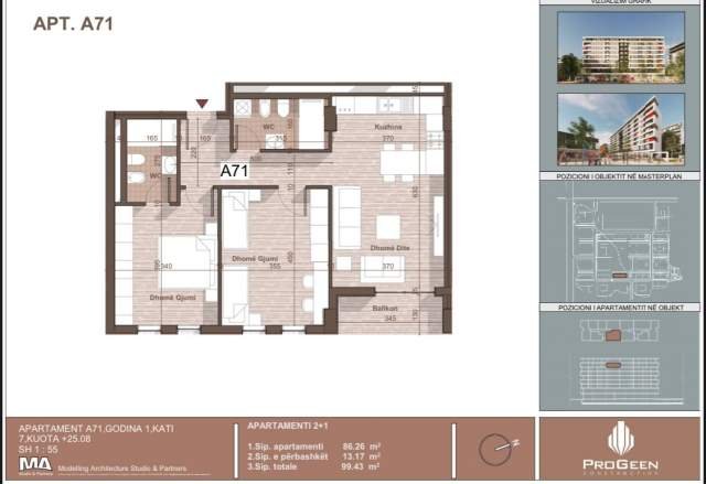 Tirane, shitet apartament 2+1+BLK Kati 6, 100 m² 64.000 Euro (QTU)