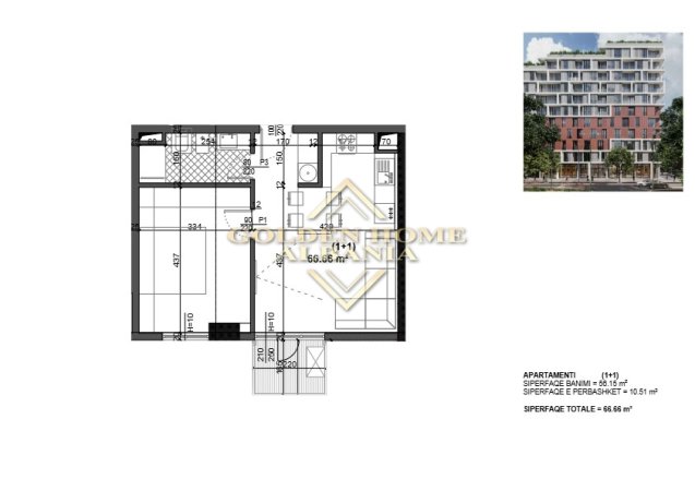 Tirane, shes apartament 1+1 Kati 2, 67 m² 93.324 € 