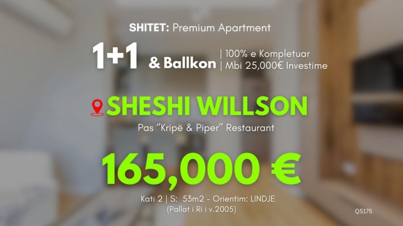 ⭐ SHITET: 1+1 (Sheshi Willson - Rr. Ymer Kurti, pas Kripe & Piper 📍) 100% e rikonstruktuar - Pallat i Ri - Kati 2, 53m²  (165.000€)  Ideale për Investim | E kompletuar 100%