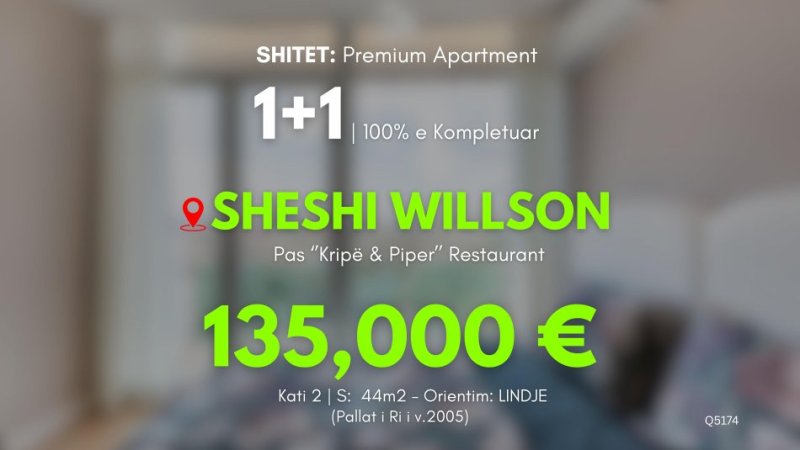 ⭐ SHITET: 1+1 (Sheshi Willson - Rr. Ymer Kurti, pas Kripe & Piper 📍) 100% e rikonstruktuar - Pallat i Ri - Kati 2, 44m²  (135.000€)  Ideale për Investim | E kompletuar 100%