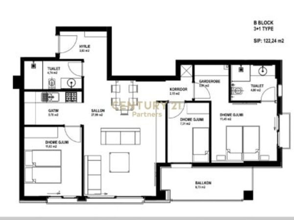 Tirane, shes apartament 3+1+Ballkon Kati 2, 122 m² 207.400 € (liqeni thate)