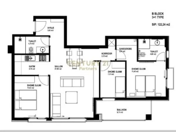 Tirane, shes apartament 3+1+Ballkon Kati 2, 122 m² 207.400 € (liqeni thate)