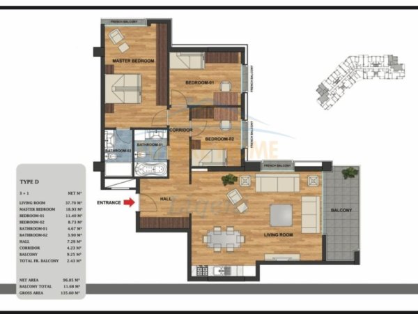 Tirane, shitet apartament 3+1 Kati 4, 135 m² 254.000 € (Lqeni i Thate)