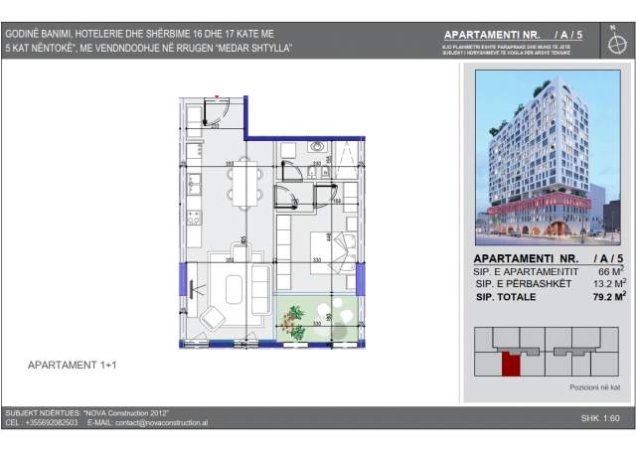 Tirane, shitet apartament 1+1+BLK Kati 3, 79 m² 132.000 Euro (Komuna e Parisit)