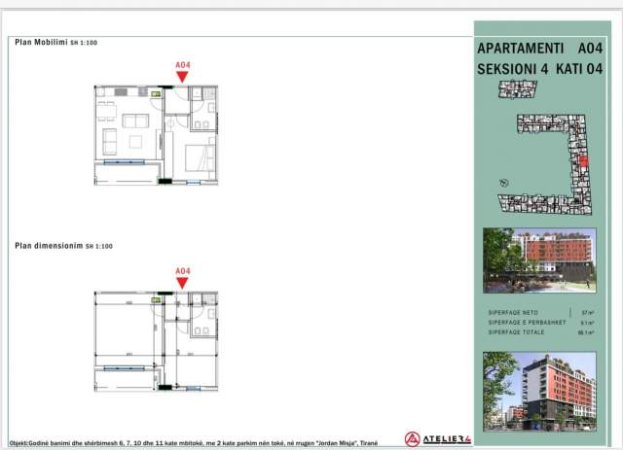 Tirane, shitet apartament 1+1+A+BLK Kati 4, 66 m² 85.930 Euro (Jordan MIsja)