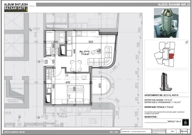 Tirane, shitet apartament 1+1 Kati 8, 72 m² 220.000 € (PAZARI I RI)