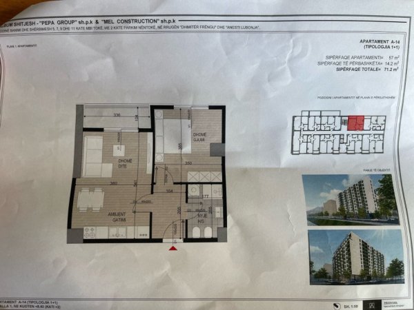 Tirane, shitet apartament 1+1+Ballkon Kati 2, 71 m² 92.600 € (Fusha e Aviacionit)