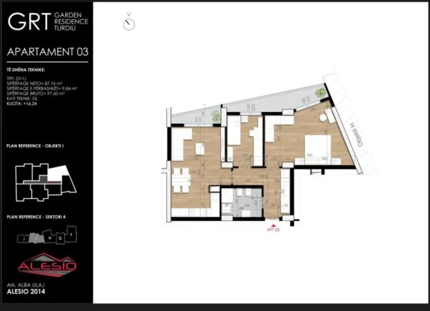 Tirane, shitet apartament 2+1+Ballkon Kati 5, 98 m² 156.200 € (beniamin kruta)
