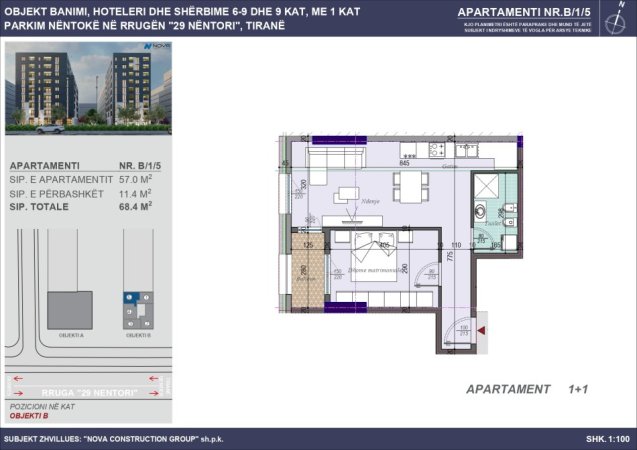 Tirane, shitet apartament 1+1+Ballkon Kati 1, 68 m² 88.920 € (29 Nentori)