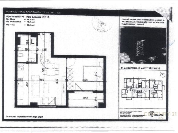 Tirane, shitet apartament 1+1 Kati 3, 66 m² 112.370 € (ish Parku)