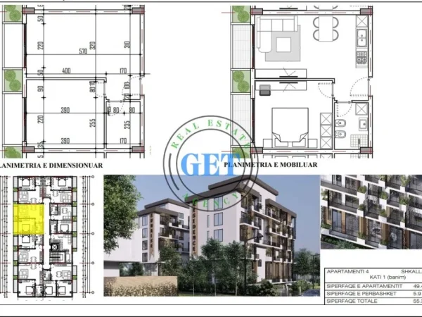 Durres, shitet apartament 1+1 Kati 1, 53 m² (MALI I ROBIT)