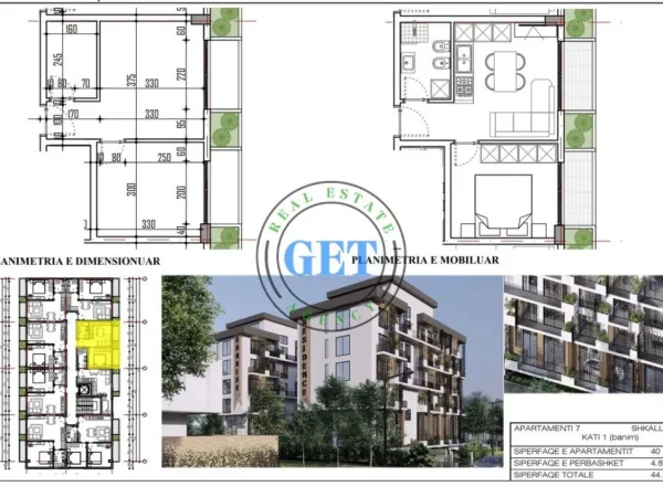 Durres, shitet apartament 1+1 Kati 1, 45 m² (MALI I ROBIT)