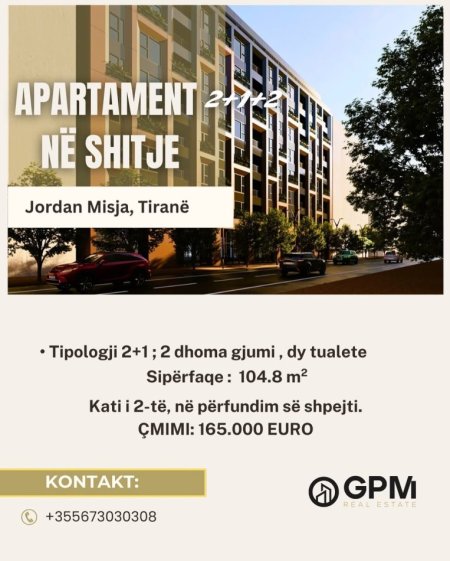 Tirane, shitet apartament 2+1 Kati 2, 104 m² 165.000 € (Rruga Jordan Misja)