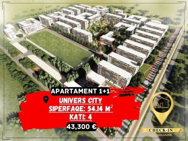 Tirane, shitet apartament 1+1+BLK Kati 4, 54 m² 43.300 Euro (Univers City)
