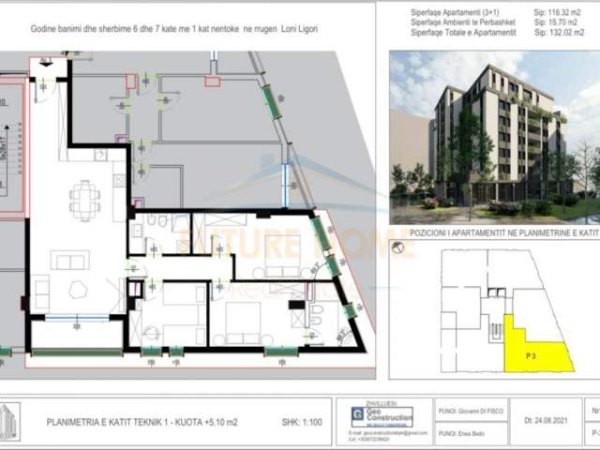 Tirane, shitet apartament 3+1+BLK Kati 1, 132 m² 127.000 Euro (Unaza e Re)