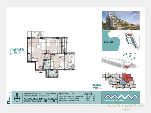 Sarande, shitet apartament 2+1+Ballkon Kati 2, 100 m² 219.186 € (Rruga Butrinti)