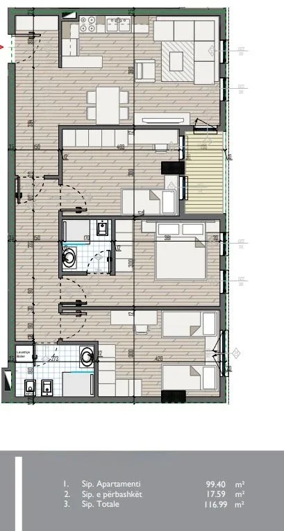 Tirane, shitet apartament 3 +1+2 +Ballkon Kati 4, 117 m² 108.800 € (Univers City)