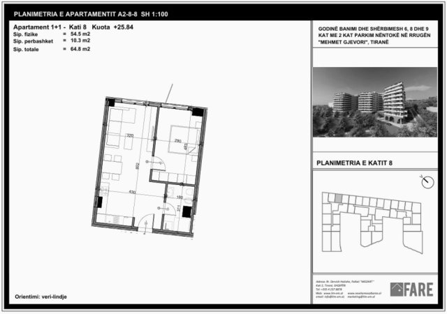 Tirane, shitet apartament 1+1 Kati 8, 64 m² 72.000 € (Aluna Rezidence)