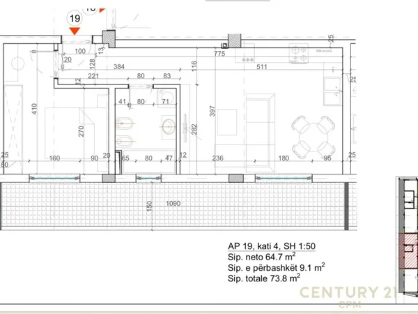 Tirane, shes apartament 1+1+Aneks+Ballkon Kati 4, 74 m² 170.000 € (Liqeni i Thate)