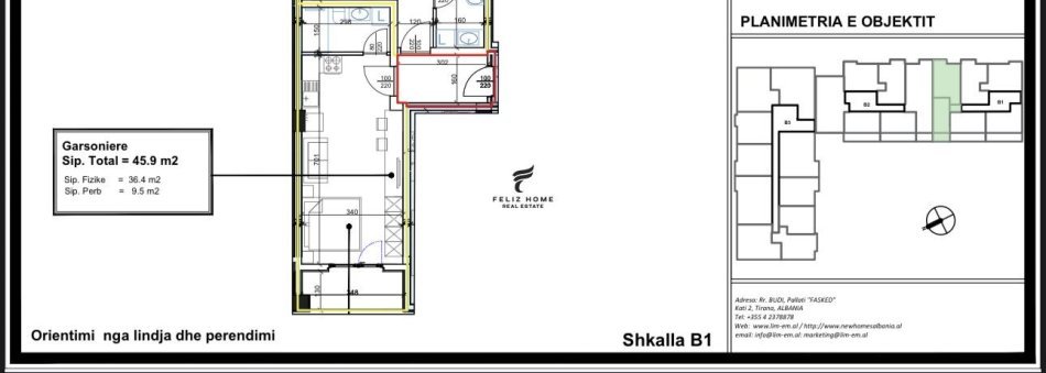 Tirane, shitet garsonier 1+1 Kati 5, 45 m² 76.000 € (KOMPLEKSI TURDIU)