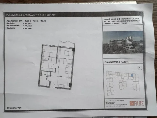 Tirane, shes apartament 1+1+Ballkon , 69 m² 72.765 € (OKAZION Paskuqan Kompleksi Aluna)