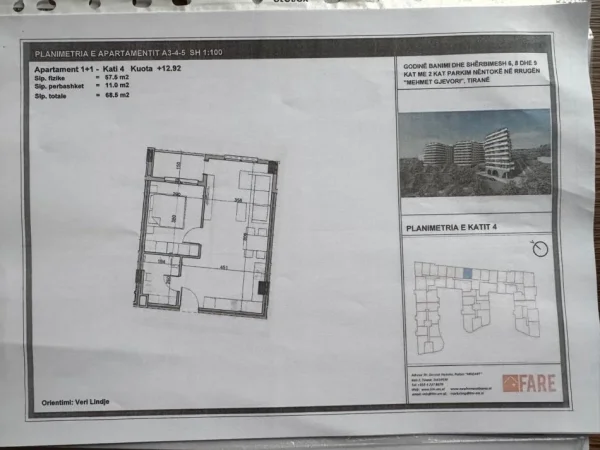 Tirane, shes 1+1+Ballkon Kati 4, 68 m² 71.925 € (Paskuqan Kompleksi Aluna OKAZION 1050 EURO M2)
