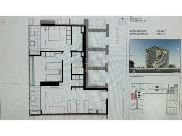 Tirane, shes apartament 3+1+Aneks+Ballkon Kati 17, 125 m² (Lion Residence 2)