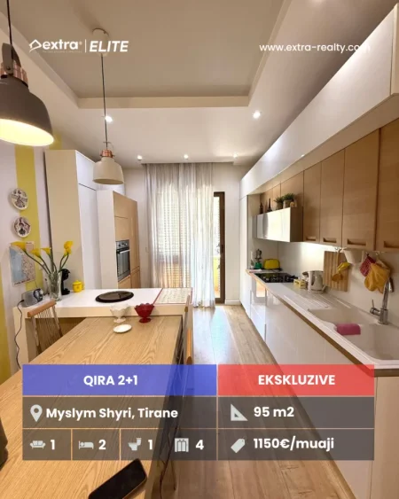 Tirane, jepet me qera apartament 2+1+Ballkon Kati 4, 95 m² 1.100 € (myslym shari)