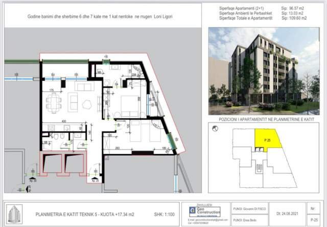 Tirane, shitet apartament 2+1+BLK Kati 5, 110 m² 950 Euro/m2 (Teodor Keko)