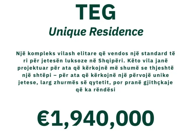 Shitet: Vile Unike (3 kateshe) 📍TEG - Unique Residence ||  Me Pishine & Pamje Panoramike || 1.940.000€