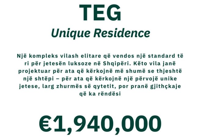 Shitet: Vile Unike (3 kateshe) 📍TEG - Unique Residence ||  Me Pishine & Pamje Panoramike || 1.940.000€