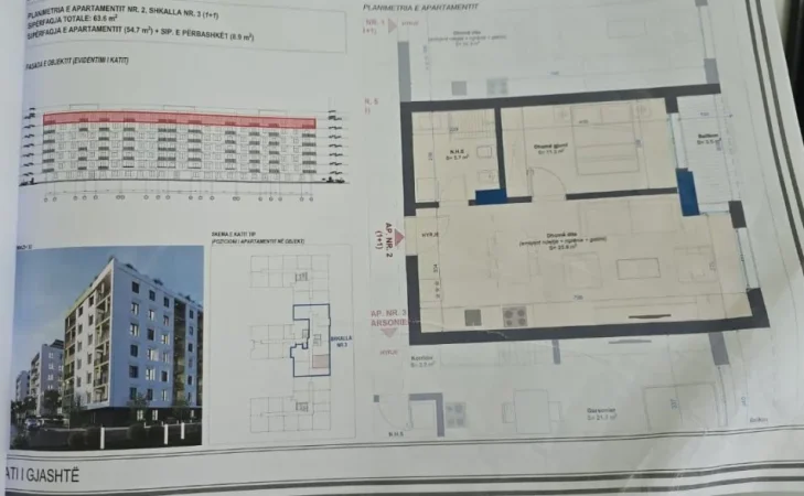 Durres, shitet apartament 1+1+Ballkon Kati 6, 64 m² 69.960 € (Golem)
