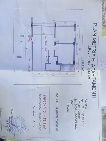 Tirane, shitet apartament 2+1 Kati 3, 91 m² 120.000 € (Fresk)
