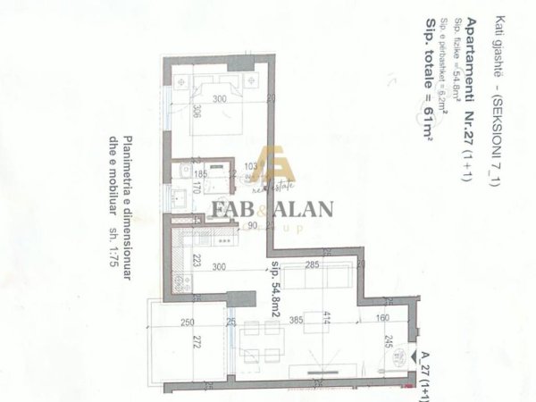 Tirane, shitet apartament 1+1 Kati 6, 61 m² 54.900 € (Kamez)