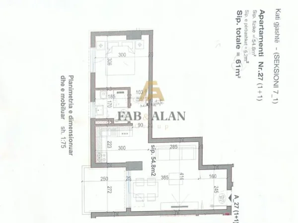 Tirane, shitet apartament 1+1 Kati 6, 61 m² 54.900 € (Kamez)