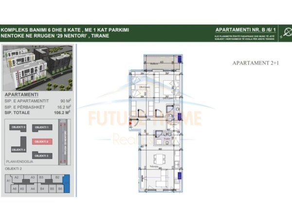 Tirane, shitet apartament 2+1+Ballkon Kati 6, 106 m² 132.750 € (ISH DOGANA)