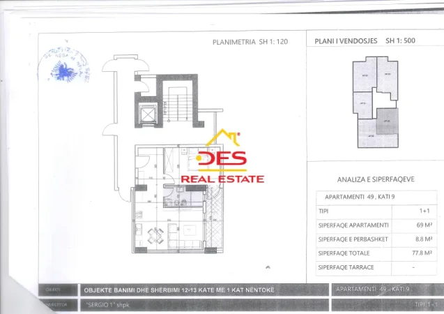 Vlore, shitet apartament 1+1+Ballkon Kati 9, 77 m² (Rruga Reshat Osmani)