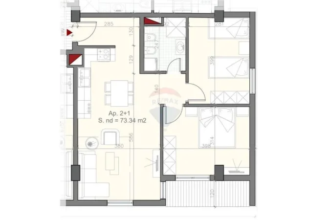 Tirane, shes apartament 2+1 , 84 m² 94.000 € (Univers city)